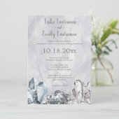 Geode & Edelsteine bei der Hochzeit in Grau Einladung (Stehend Vorderseite)