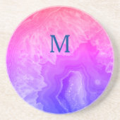 Geode Gemstone Agate Monogram Initials Pink Blue Getränkeuntersetzer (Vorne)