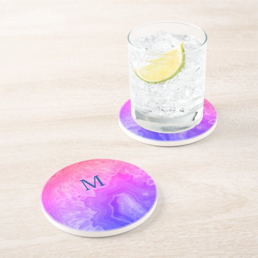 Geode Gemstone Agate Monogram Initials Pink Blue Getränkeuntersetzer (Seite)