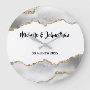 Geode-Imitate Gold agieren Aquarellbräute Große Wanduhr