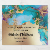 Geode Imitate Gold agieren Aquarellpfauenblauer Ch Schaumweinetikett (Einzelnes Label)