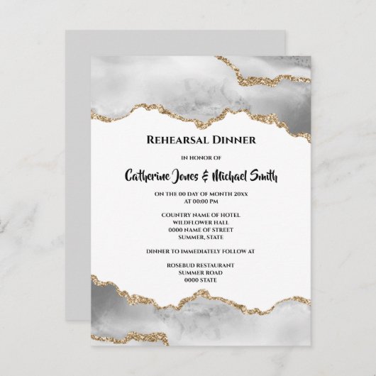 Geode Imitate gold-grau Aquarellfarbenchic Einladungspostkarte (Vorne/Hinten)