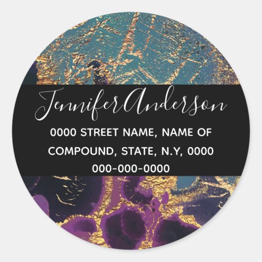 Geode Imitate goldblaue lila Marmorstruktur Runder Aufkleber (Vorderseite)