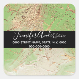 Geode Imitate goldgrüne Farbe Textur sehen elegant Quadratischer Aufkleber