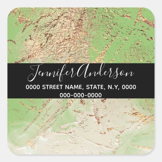 Geode Imitate goldgrüne Farbe Textur sehen elegant Quadratischer Aufkleber (Vorderseite)