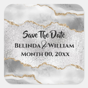 Geode Imitate silberweiß agate Aquarellfarbenchic Quadratischer Aufkleber