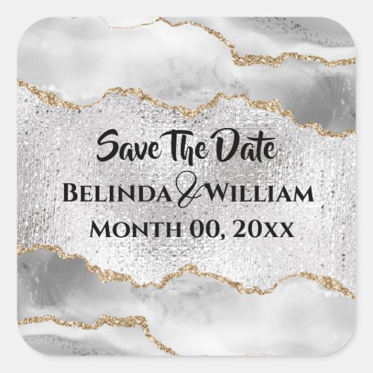 Geode Imitate silberweiß agate Aquarellfarbenchic Quadratischer Aufkleber (Vorderseite)