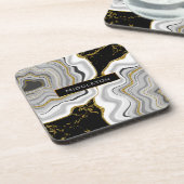 Geode-Marmor für Schwarz und Gold-Glitzer Getränkeuntersetzer (Linke Seite)