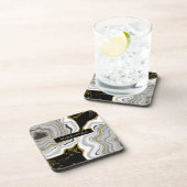 Geode-Marmor für Schwarz und Gold-Glitzer Getränkeuntersetzer (Rechte Seite)