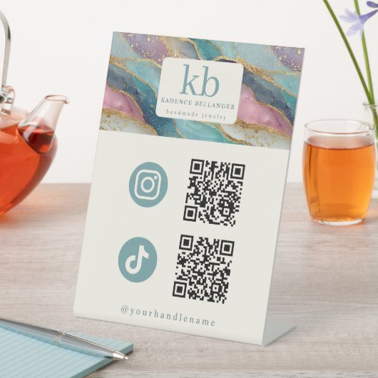 Geode-Muster-QR-Code-Schmuck soziale Medien Sockelschild (In Situ)
