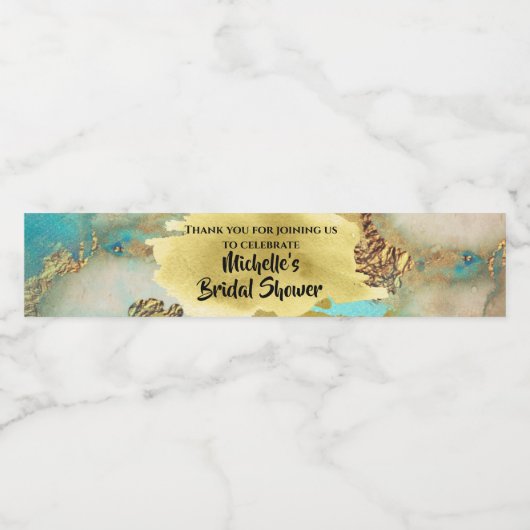 Geode Pfauenfarben Aquarellfarbe Gold blau Wasserflaschenetikett (Einzelnes Label)