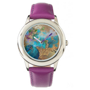 Geode Pfauenfarben Imitat goldblaue hübsche Kinder Armbanduhr