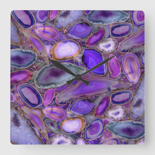 Geodes crystal pattern - Purple and Violet Quadratische Wanduhr
