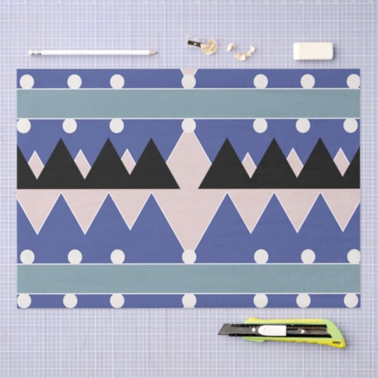 Geoemetric Blue Pink Black Aquamarin Pattern Seidenpapier (Handwerk)