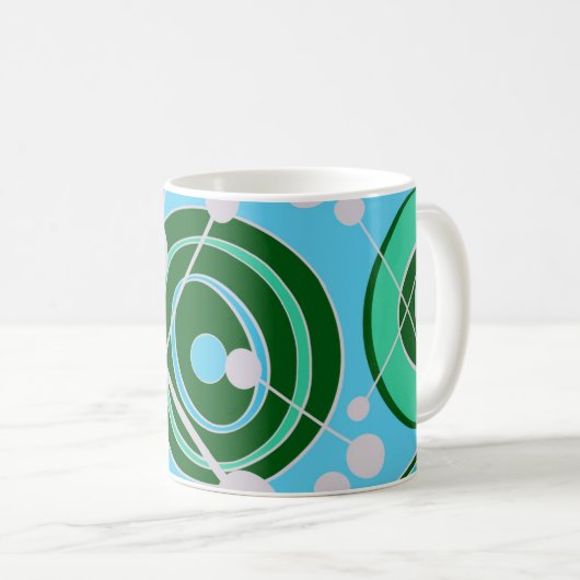 Geoformen in grün und blau mit weißer Tasse (VorderseiteRechts)