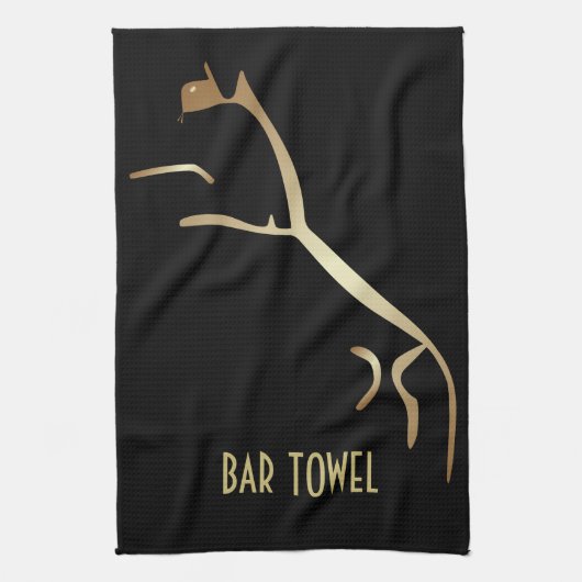 Geoglyph Bar Towel Black und Gold Uffington Horse Geschirrtuch (Vertikal)