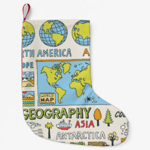 Geografie. Handgezeichnet. Vintage Darstellung.  Kleiner Weihnachtsstrumpf