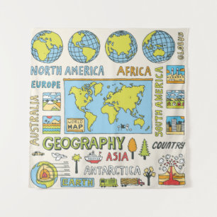 Geografie. Handgezeichnet. Vintage Darstellung. Wandteppich