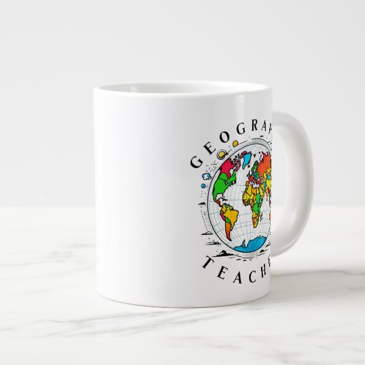 Geografischer Lehrer mit farbenfroher Globe Grafik Jumbo-Tasse (Vorderseite Rechts)