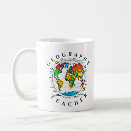 Geografischer Lehrer mit farbenfroher Globe Grafik Kaffeetasse