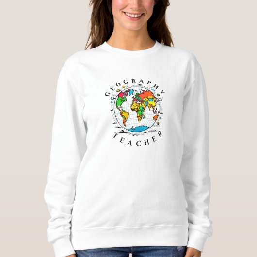 Geografischer Lehrertext mit farbenfroher Globe Gr Sweatshirt (Vorderseite)