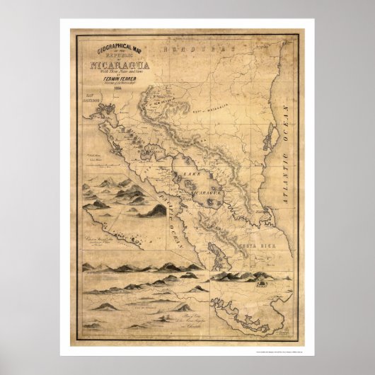 Geografisches Nicaragua Karte 1855 Poster (Vorne)