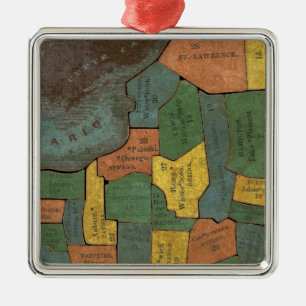 Geographische Analyse des Staat von New York Silbernes Ornament