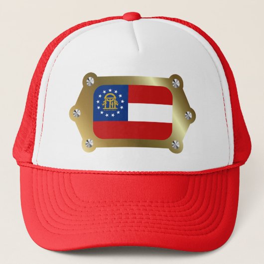 Geogria gerahmt Flag Hat Truckerkappe (Vorderseite)