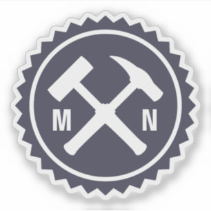 Geologenhammer-Logo mit Ihren Initialen auf einem Aufkleber