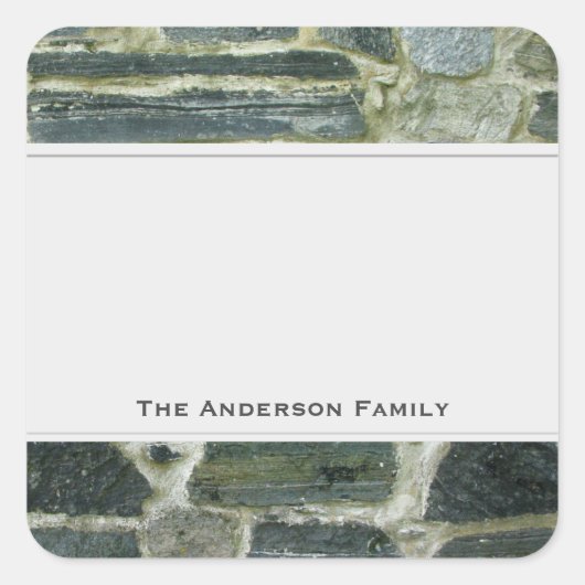 Geologie Alte Steinmauer mit Textetikett Quadratischer Aufkleber (Vorderseite)
