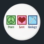 Geologie der Liebe Magnet<br><div class="desc">Liebe Geologie. Ein cooles geologisches Geschenk für einen Geologen, der die Geologie der Geologie und Felsen durch die geologische Geschichte des Planeten studiert. Es verfügt über ein niedliches Friedenszeichen, Herz und Geologen Stein Hammer.</div>