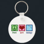 Geologie der Liebe Schlüsselanhänger<br><div class="desc">Liebe Geologie. Ein cooles geologisches Geschenk für einen Geologen,  der die Geologie der Geologie und Felsen durch die geologische Geschichte des Planeten studiert. Es verfügt über ein niedliches Friedenszeichen,  Herz und Geologen Stein Hammer.</div>