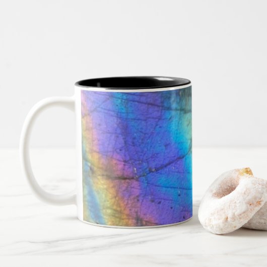 Geologie Labradorite Stone Farbiges Kristallmuster Zweifarbige Tasse (Mit Donut)
