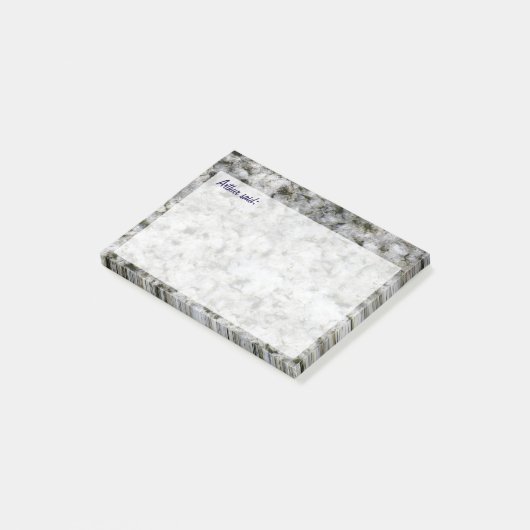 Geologie Weißer Granitfelsen Textur mit Text Post-it Klebezettel (angewinkelt)