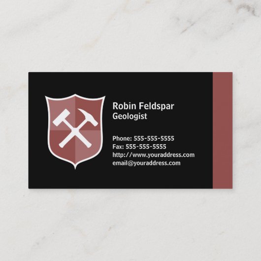 Geologin Crossed Rock Hammer Shield Visitenkarte (Rückseite)