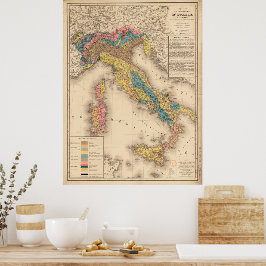 Geologische Karte Italiens 1844 Poster