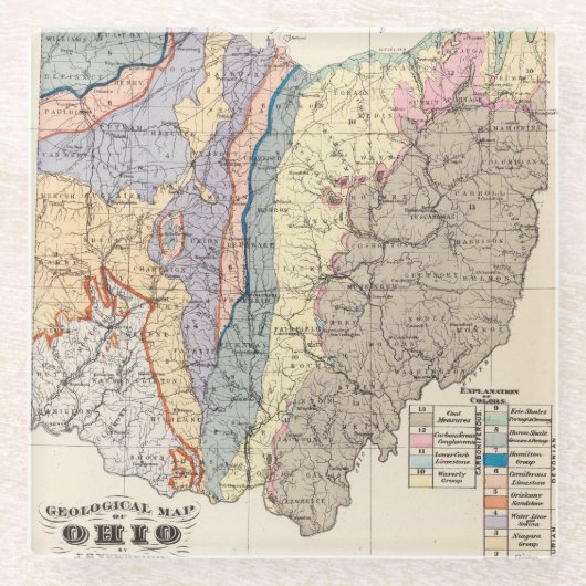 Geologische Karte von Ohio Glasuntersetzer (Vorderseite)
