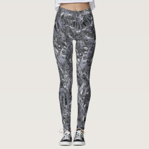 Geologisches Meeresleben Motiv Schwarzweißdruck Leggings