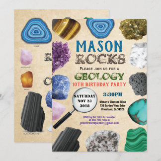 Geology Birthday Party Rocks Gemstones Kristalle Einladung