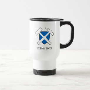 "Geology Rocks"-Hammer-Logo mit der Flagge Schottl Reisebecher