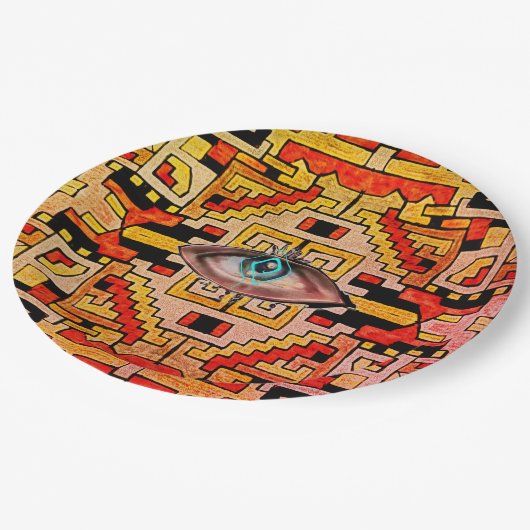 Geomethisches Tribal/ethnisch-merkwürdiges Augentr Pappteller (Schrägansicht)