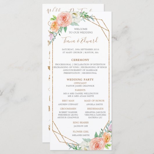 Geometri Wasserfarben-Blume Hochzeitzeit Programm (Vorne/Hinten)