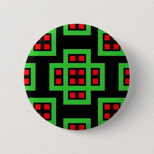 Geometric 030614 - Rot und Grün auf Schwarz Button (Vorderseite)
