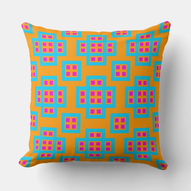 Geometric 030614 - Sky Blue and Magenta on Orange Kissen (Vorderseite)
