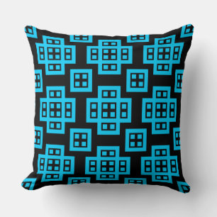 Geometric 030614 - Sky Blue on Black Kissen