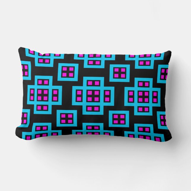 Geometric 030614 - Sky Blue und Magenta on Black Lendenkissen (Vorderseite)