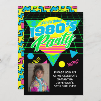 Geometric 1980s 80s 50th Photo Birthday Party Einladung