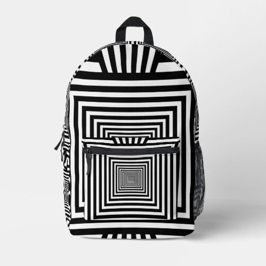 Geometric 3D Black and White Backpack — Stylish an Bedruckter Rucksack (Vorderseite)