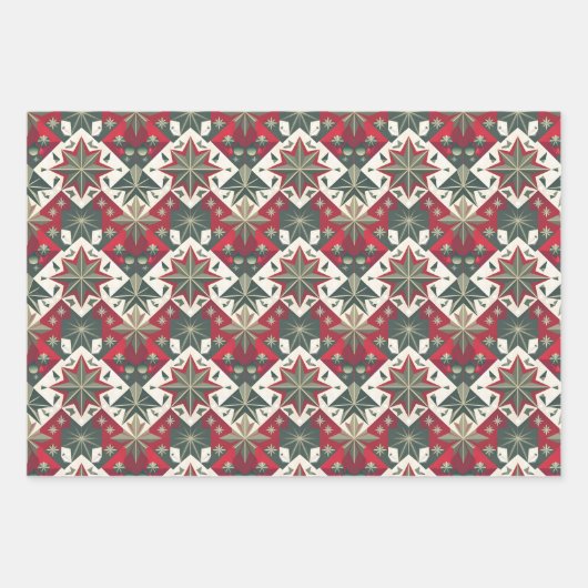Geometric 50-60er Weihnachtsfarben rot-grün Geschenkpapier Set (Vorderseite 2)