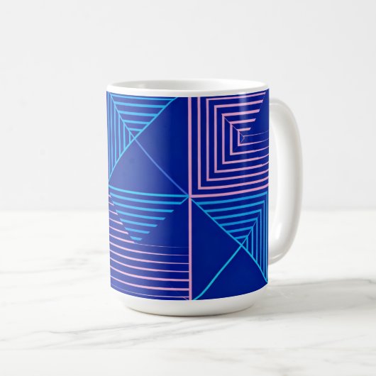 Geometric Abstract Mug Blue Pink Neon Pattern Coff Kaffeetasse (VorderseiteRechts)